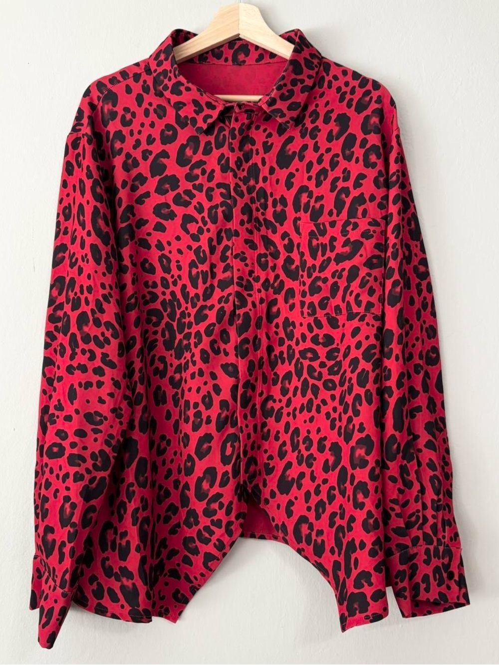 RUTI Red and Black Leopard Print Button Up Long Sleeve Blouse